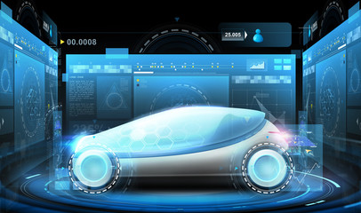 Wall Mural - futuristic concept car and virtual screens