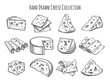 Cheese sketch set. Vector doodle collection of cheese pieces and slices