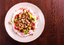 Brussels With Cottage Cheese, Pomegranate And Nut Salad