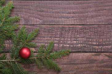 Wall Mural - Christmas decoration tree with ball on wooden background