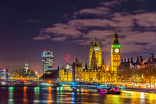 Westminster Palace And Big Ben At Night In London
