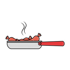 Poster - kitchen pan with sausages vector illustration design