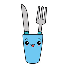 Canvas Print - glass with cutlery kawaii character vector illustration design