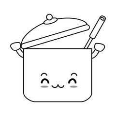 Poster - kitchen pot with ladle kawaii character vector illustration design