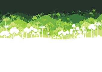 Aufkleber - Green silhouette forest abstract background.Nature landscape and environment conservation concept flat design.Vector illustration.