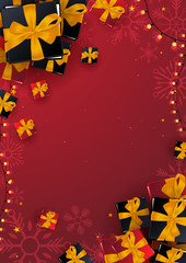 Marry Christmas and Happy New Year poster on red background. Vector illustration.