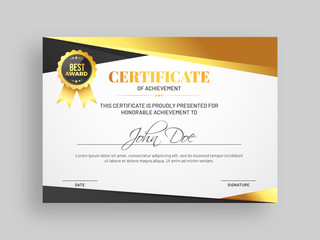 Wall Mural - Certificate of achievement template with grey and golden design and badge.