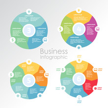 Infographic Design For Use In Marketing For The Layout Of The Workflow, Presentation, Diagram, Annual Report, Web Design. A Circular, Cyclic Business Concept With 3-6 Options, Steps Or Processes.
