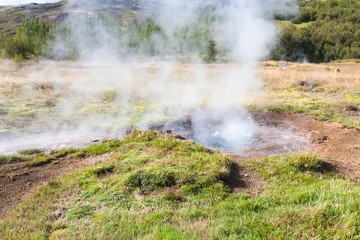 Poster - crater in Haukadalur geyser area in autumn