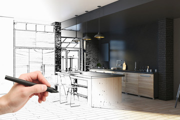 hand drawing kitchen