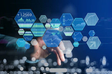 Poster - stock exchange trading data information displayed on a futuristic interface