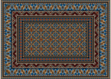 Luxurious Colorful Old Design Carpet With Ethnic Ornament Of Blue Patterns And Motley Center In Blue And Brown Tones
