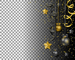 Wall Mural - merry christmas new year balls with confetti streamers stars vector isolated