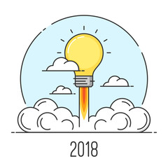Wall Mural - happy new year 2018 flat line art style concept. startup and new ideas.