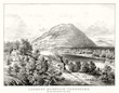 Ancient train travels trough a vaste natural landscape. Lookout Mountain,Tennessee, and Chattanooga railroad. Old illustration by Currier & Ives, publ. in New York, 1866