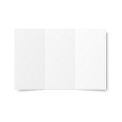 Poster - Vector blank white trifold booklet opened on white background. Front side. Tri folded paper sheet in A4. Mock up of empty cover or flyer isolated. 3D illustration