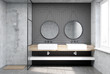 Gray bathroom with a shower and a sink