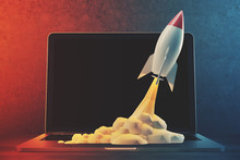 White And Red Rocket, Laptop, Space