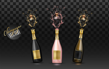 vector realistic champagne explosion set