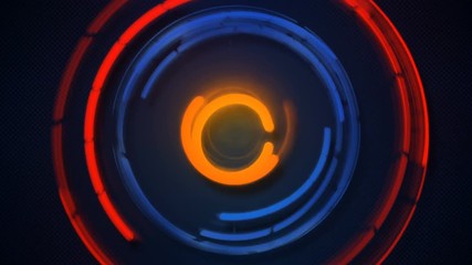 Wall Mural - Blue and orange glowing circles spinning. Abstract futuristic technology motion background. Seamless loop animation 4k UHD (3840x2160)
