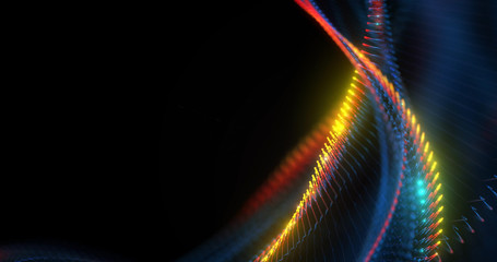 Poster - 3d abstract shape. dots and lines with depth of field.