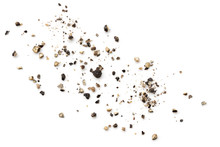 Crushed Black Peppercorns Scattered On White Background