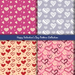 Poster - Seamless hand drawn sketchy hearts pattern texture, red and pink hearts background design elements for Valentine's day. Vector illustration