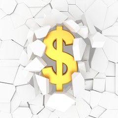 Wall Mural - Dollar sign crashed the wall. 3D rendering.