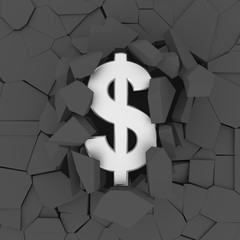 Wall Mural - Dollar sign crashed the wall. 3D rendering.