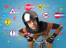 Stylish Biker With Highway Code Concept