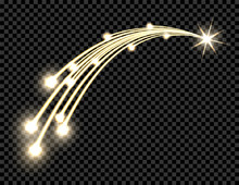 Abstract Golden Wave Design Element With Shine And Light Effect On A Dark Background. Comet, The Star. Transparent Background. Illustration