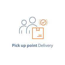 Receive Order Box, Pick Up Point, Collect Parcel, Delivery Service, Package Shipment, Vector Line Icon