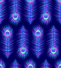 Canvas Print - pattern with colorful peacock feathers