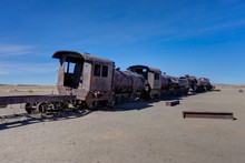 Rusty Abandoned Train In Cemetery Uyuni