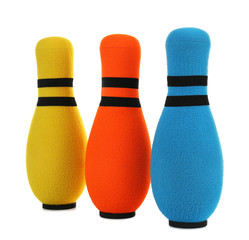 Sticker - Toy bowling pins on white background