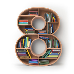 Poster - Number 8 eight. Alphabet in the form of shelves with books isolated on white.