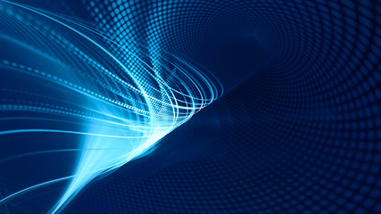 Aufkleber - Abstract blue background element on black. Fractal graphics. Three-dimensional composition of glowing lines and mosaic halftone effects. Wide format high resolution image.