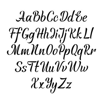 Handwritten vector aphabet. Hand drawn lettering font. Brush script calligraphy cursive type.