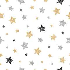 Wall Mural - christmas stars seamless pattern scribble drawing white isolated background