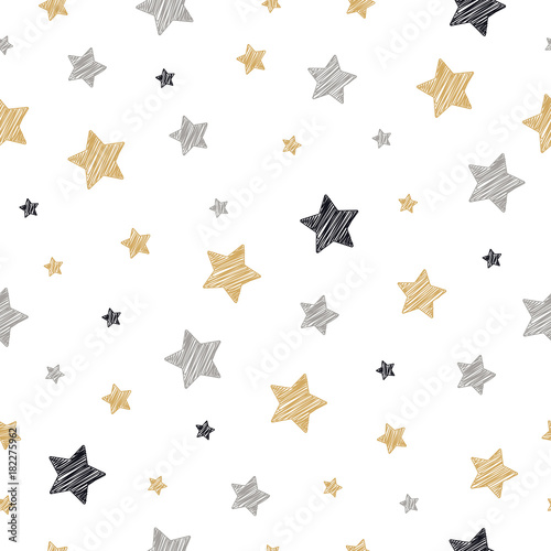 Cotton fabric christmas stars seamless pattern scribble drawing white isolated background