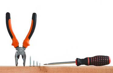 instrument - pliers, screwdriver, screw, tape isolated on  white background