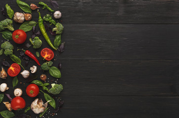 Wall Mural - Border of fresh vegetables on wooden background