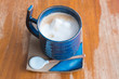 Hot coffee with milk foam in traditional Japanese cup