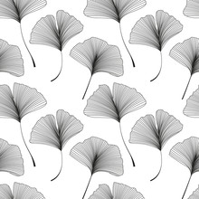 Vector Illustration Ginkgo Biloba Leaves. Seamless Pattern With Leaves.
