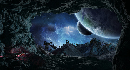 Leinwandbilder - Astronauts exploring a cave in asteroid 3D rendering elements of this image furnished by NASA