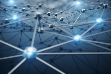 Poster - 3D Illustration, Abstract background. Concept neural network and cloud computing. Geometry with connections lines and points that can represent cloud computing or internet connections