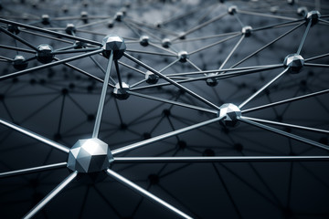 Poster - 3D Illustration, Abstract background. Concept neural network and cloud computing. Geometry with connections lines and points that can represent cloud computing or internet connections