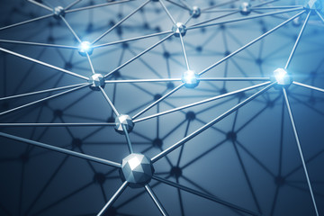 Poster - 3D Illustration, Abstract background. Concept neural network and cloud computing. Geometry with connections lines and points that can represent cloud computing or internet connections