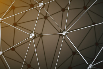 Poster - 3D Illustration, Abstract background. Concept neural network and cloud computing. Geometry with connections lines and points that can represent cloud computing or internet connections
