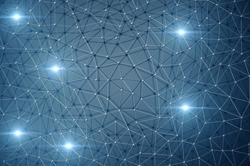 Poster - 3D Illustration, Abstract background. Concept neural network and cloud computing. Geometry with connections lines and points that can represent cloud computing or internet connections